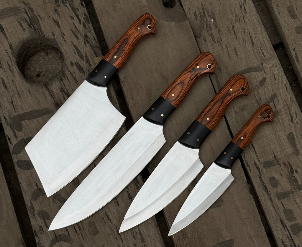 Handmade 4-piece chef knife set with bocote wood handles