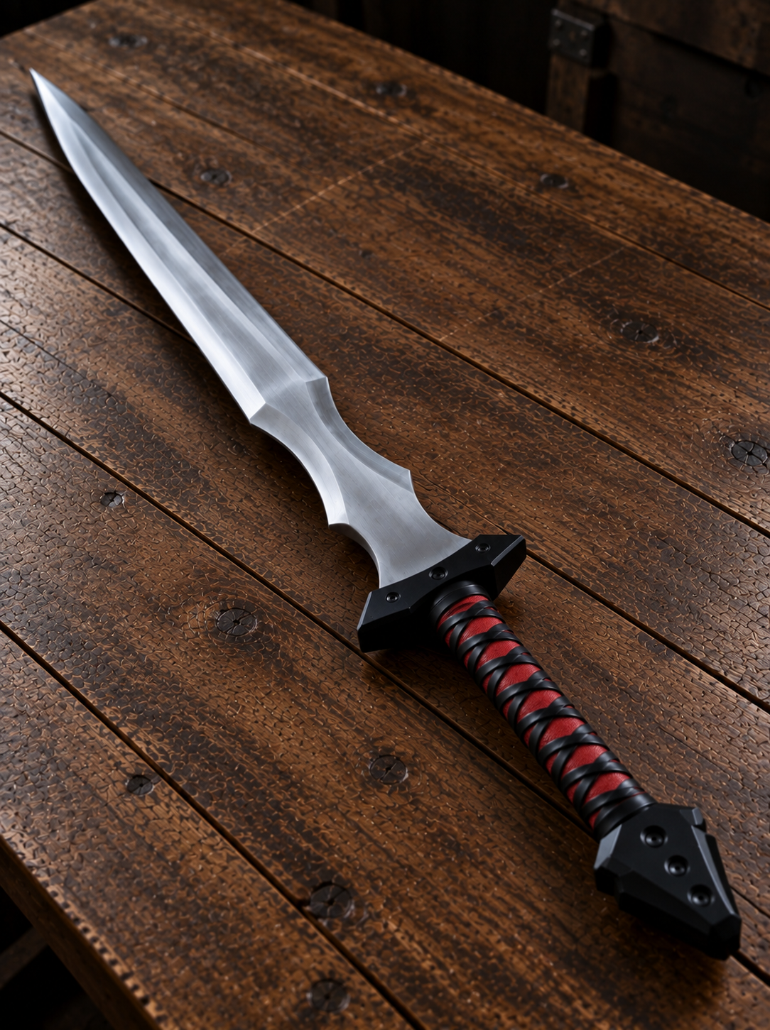 Black & Red Fantasy Longsword with Sheath – Medieval Sword Replica