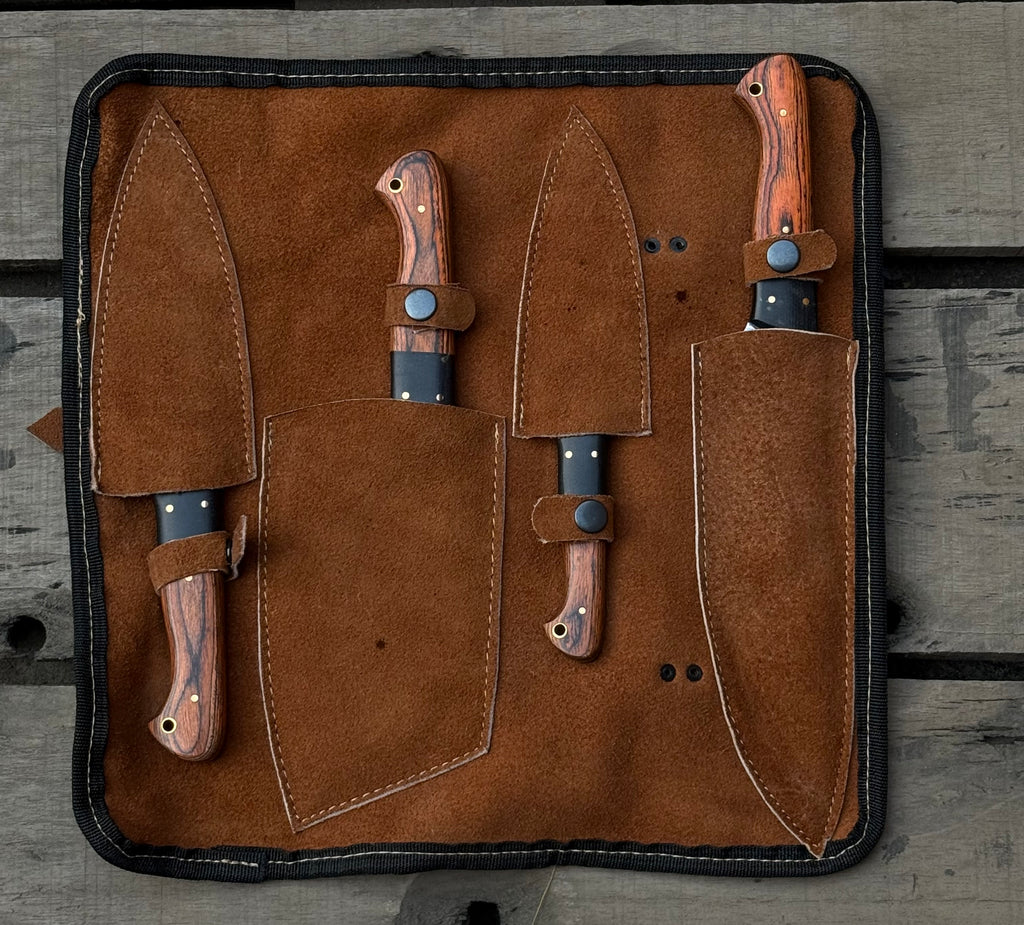 Handmade 4-Piece Chef Knife Set – Bocote Wood Handle Kitchen Knives