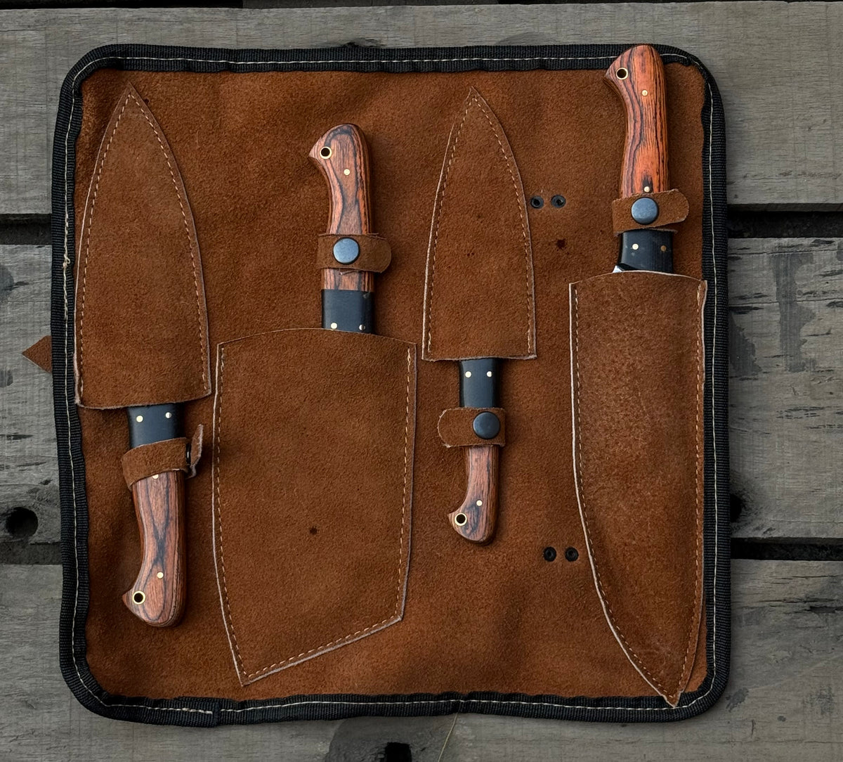 Handmade 4-Piece Chef Knife Set – Bocote Wood Handle Kitchen Knives