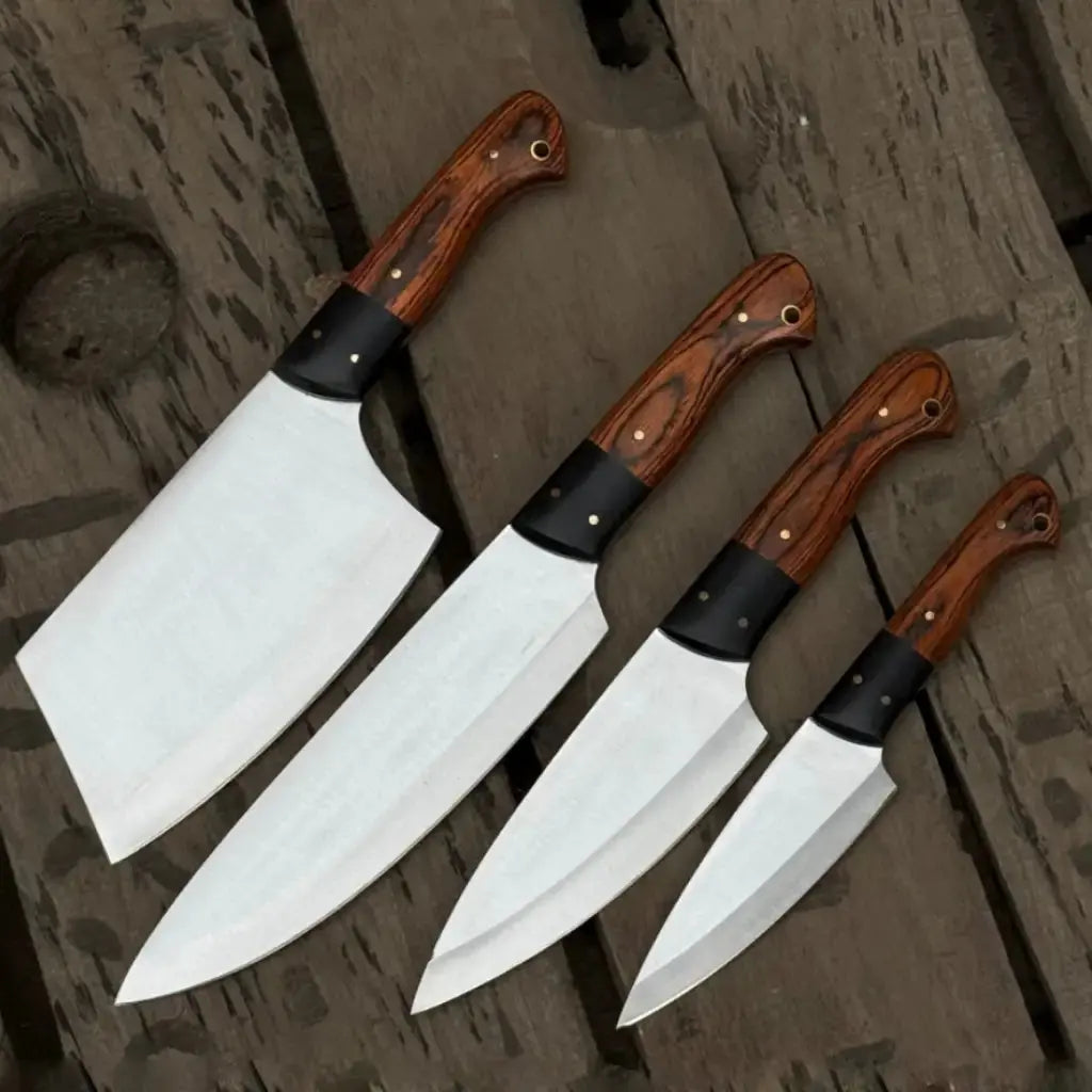 Handmade 4- J2 Steel Chef Knife Set – Pakka   Wood Handle Lycan Handmade Style