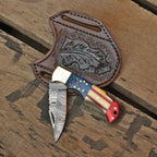Handmade patriotic folding knife closed view