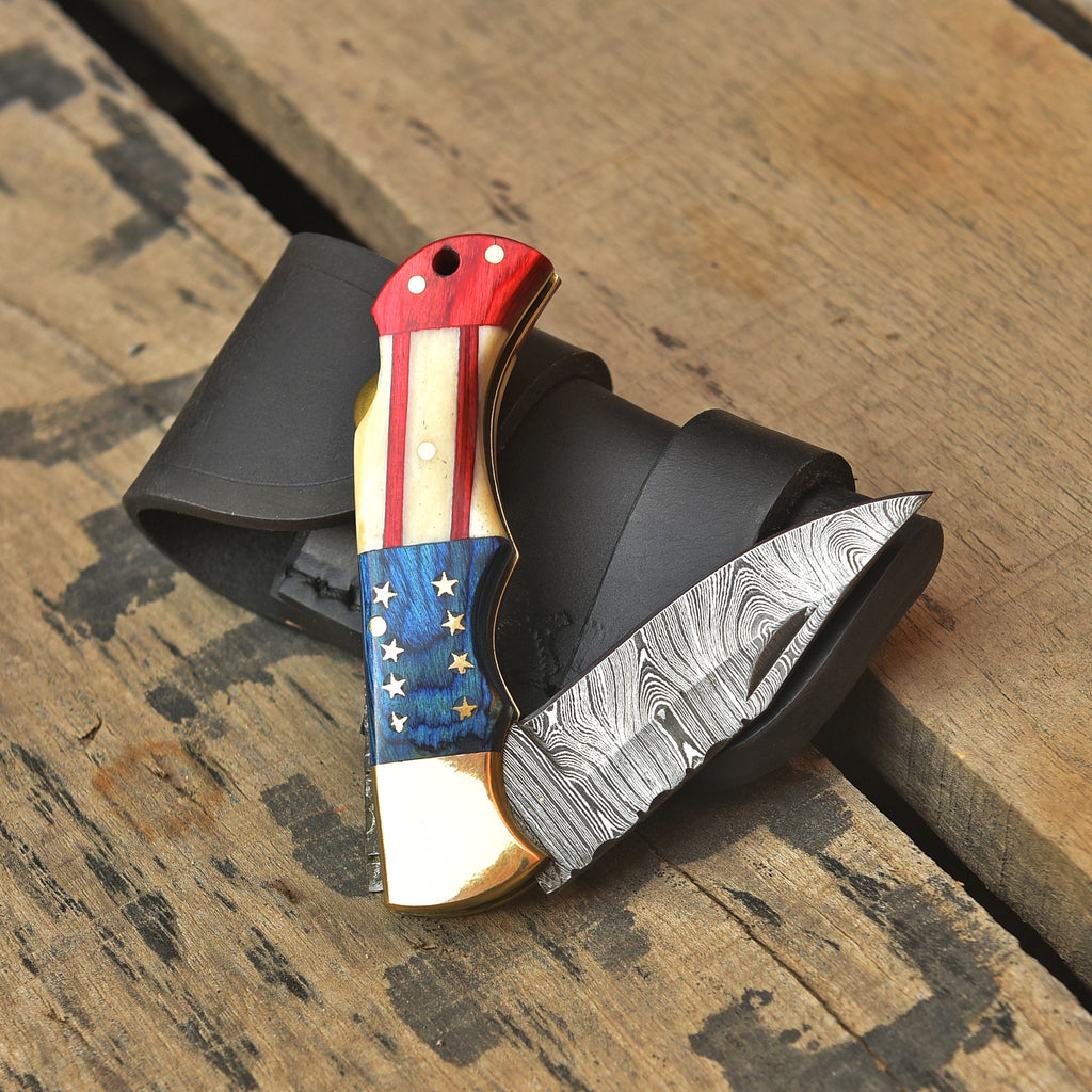 American flag folding pocket knife open, EDC knife