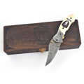 Handmade Damascus steel folding pocket knife, classic EDC knife