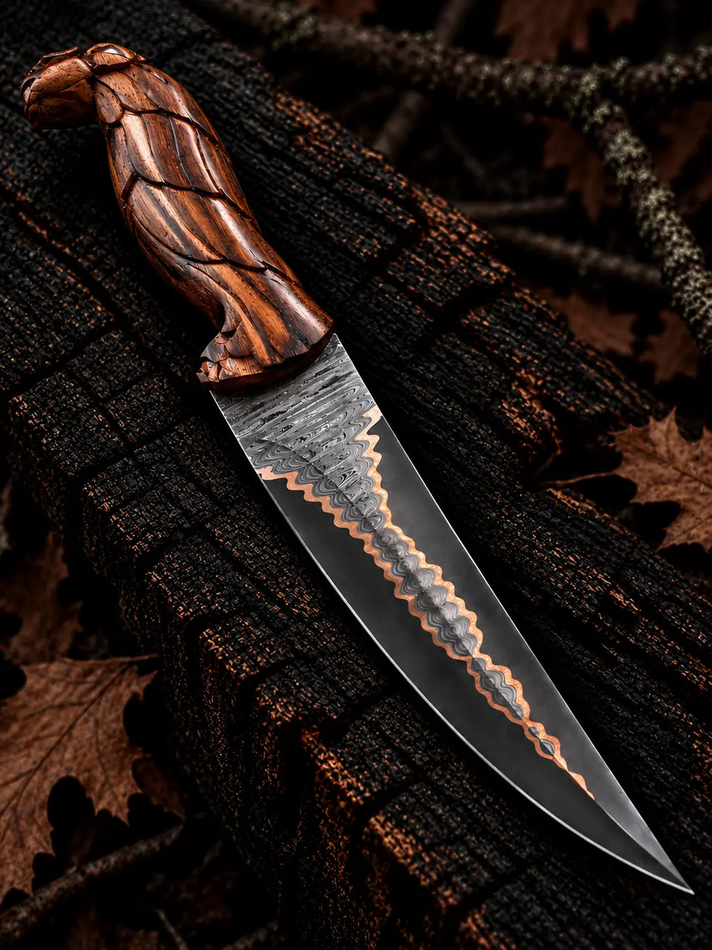 Copper Damascus ladder pattern knife blade - angle 3