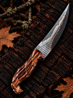 Handmade eagle carved wood handle copper Damascus knife - angle 4