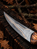 Copper Damascus knife with eagle handle and sheath - angle 5