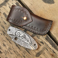 Custom engraved Damascus folding pocket knife, personalized EDC knife
