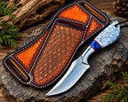 D2 steel cowboy knife with leather sheath - full length view