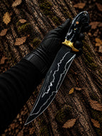 Polished brass guard and buffalo horn handle with mosaic pin detail