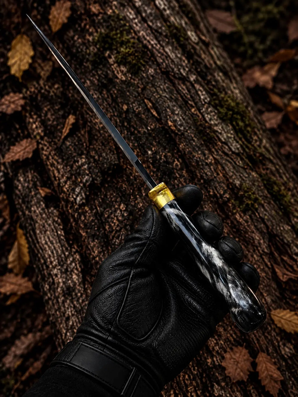 D2 steel hunting knife with sheath - full length view