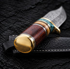 Black Italian leather sheath with snap closure for Damascus Bowie knife