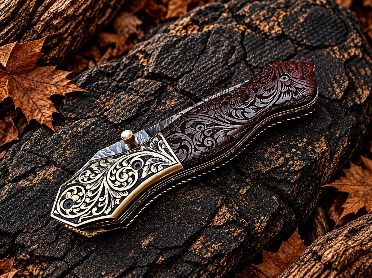 Folding knife with leather sheath - angle 5