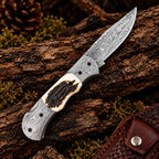 Damascus folding knife closed - side view