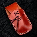 Handmade Italian leather pouch with contrast stitching for Damascus folding knife
