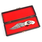 Damascus steel folding pocket knife with sheath