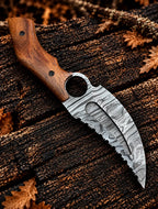 Handmade Damascus full tang knife with wooden handle - angle 3