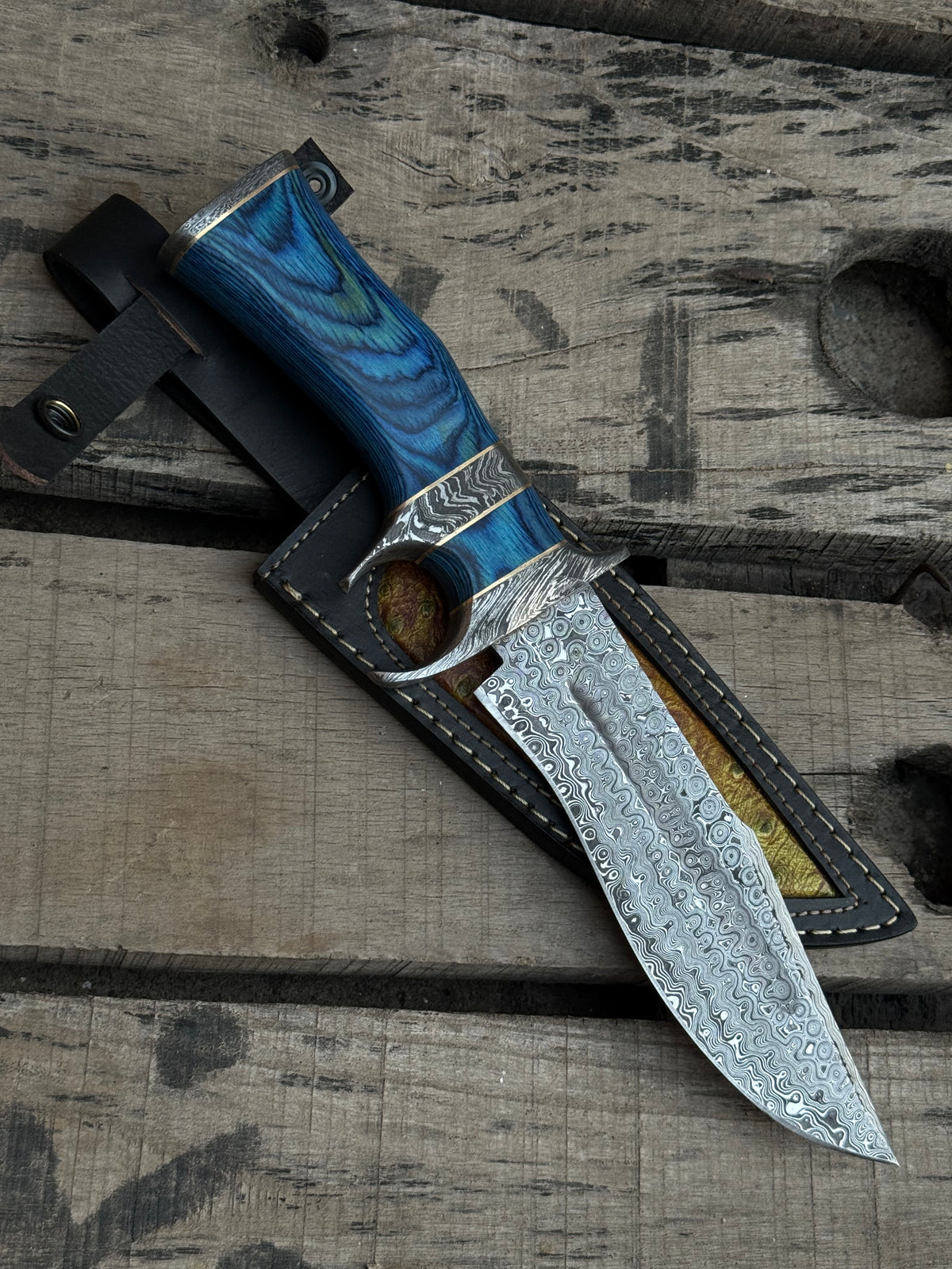 Close-up of Damascus hunting knife blade pattern