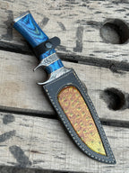 Damascus hunting knife full length view