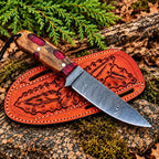 Hand-tooled floral leather sheath for Damascus skinner knife