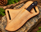 Full tang Damascus cowboy knife blade and handle detail