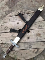 Damascus Viking sword with leather sheath and baldric strap