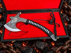 Hand engraved skull and snake tomahawk axe with wooden gift box - angle 5