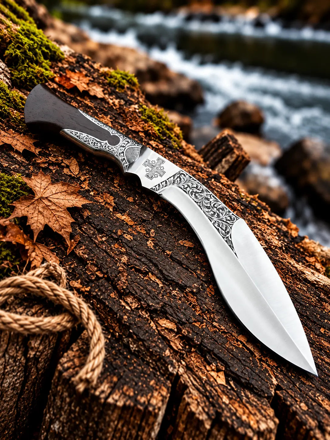 Handmade kukri knife with leather sheath - angle 4