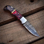 Handmade Damascus steel folding knife, ideal groomsmen gift knife