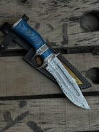Handmade Damascus steel hunting knife, full tang fixed blade