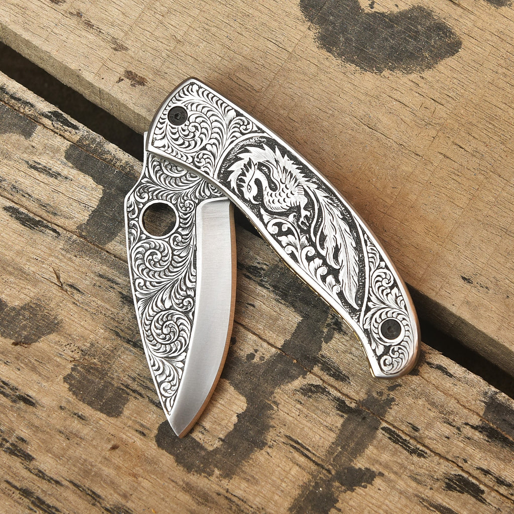 Personalized engraved knife handle detail