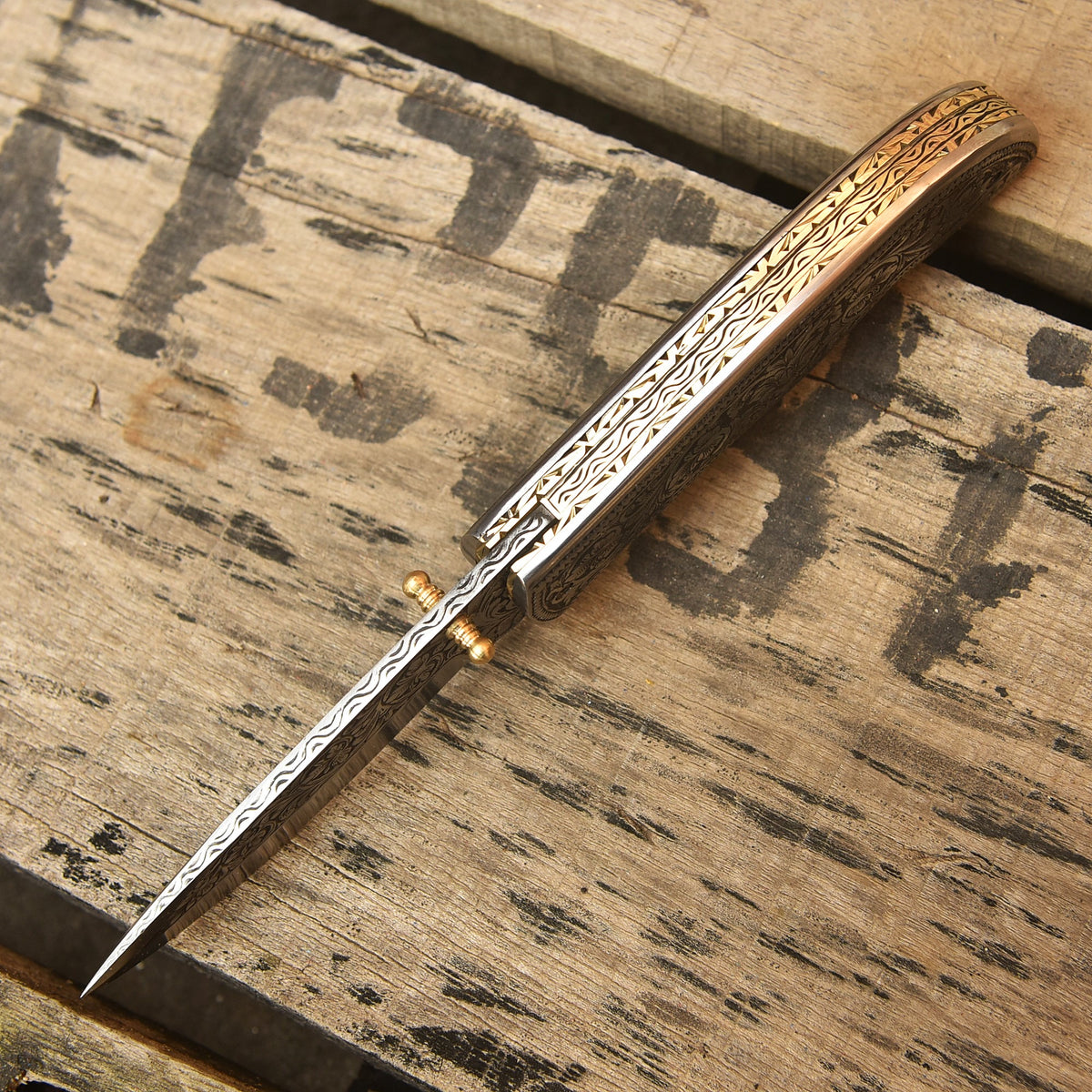 Close-up of steel folding knife blade edge