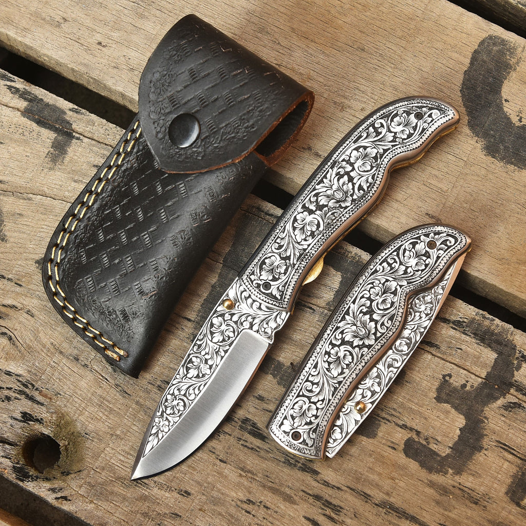 Steel folding pocket knife open, EDC knife