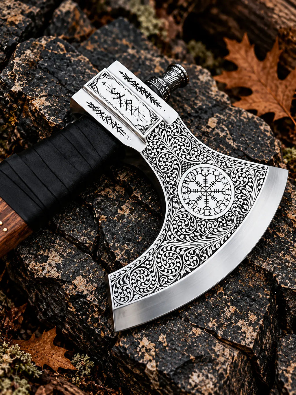 Viking axe with hand-engraved carbon steel head - angle 4