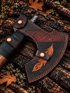 Viking axe with hand-engraved head and leather sheath - angle 5