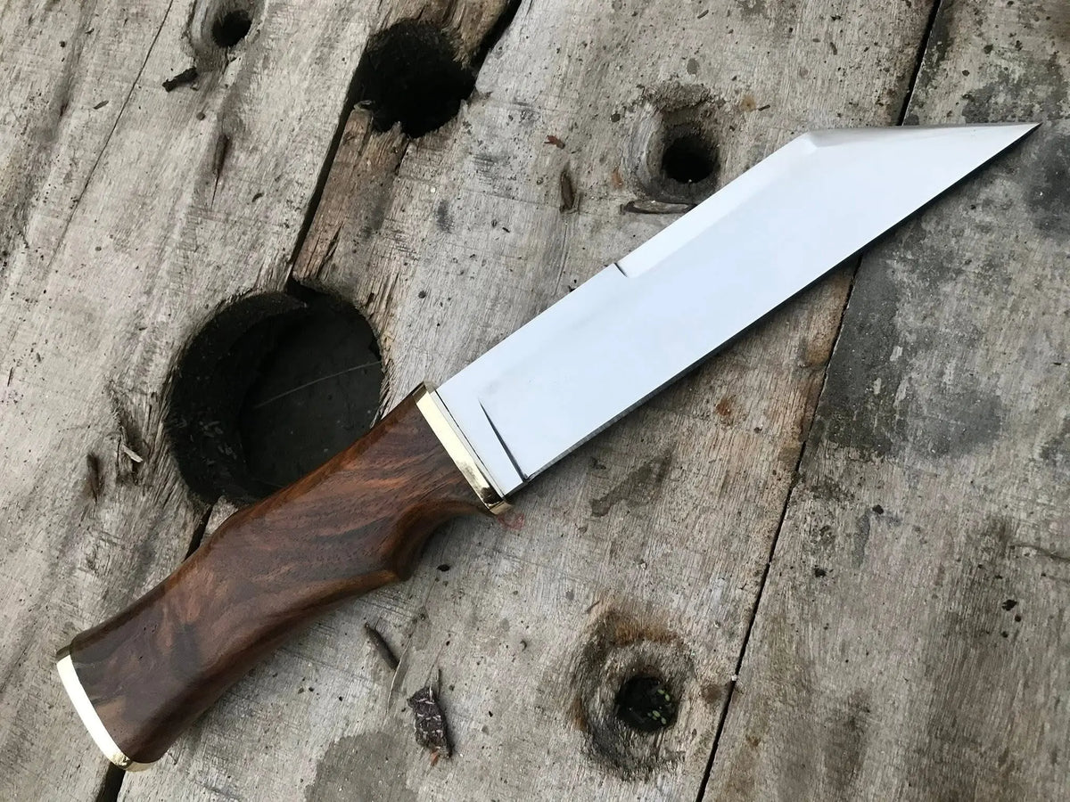 Brass-fitted leather seax sheath with brass rings and hanging straps - angle 4