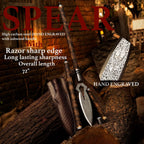 Ash wood spear shaft with dark scorched finish and steel end cap